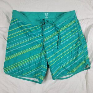 Oakley Kids 11/12 Green Striped Board Shorts Summer Beach Casual Outdoors Walk